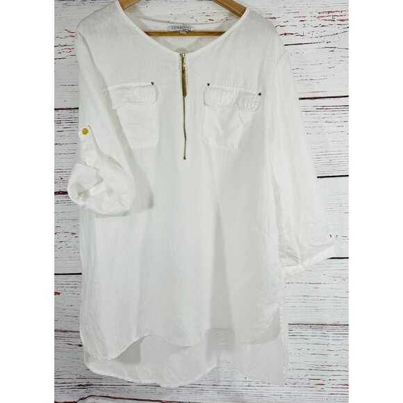 Company Ellen Tracy 100% Linen Womens XL White Tunic Top Gold Zipper Detail - Picture 8 of 14